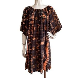 MISSING POLYNESIA Dress Brown Orange Tribal Hawaiian Aloha Tunic Size 1